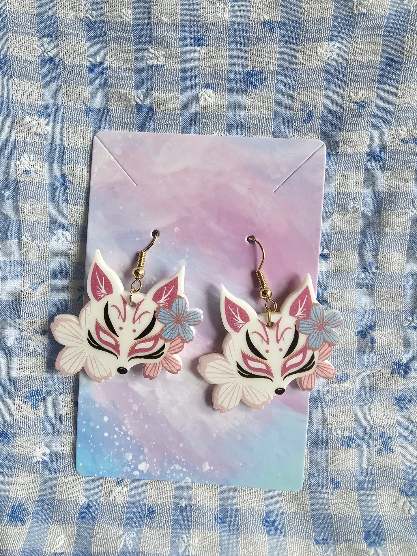 Kawaii Sakura Kitsune Mask Earrings