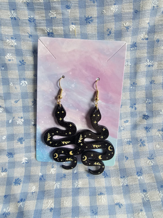 Black Sparkly Snake Earrings